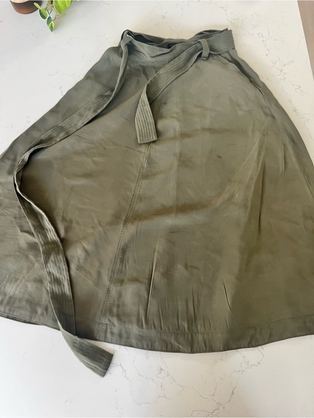 Banana Republic Olive Wrap Skirt with Tie Waist